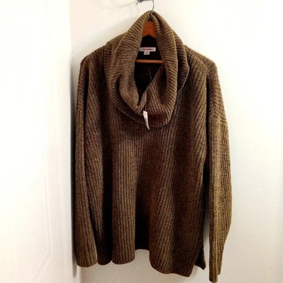 New Joe Fresh Long Sleeve Cowl Neck Dark Olive Green Sweater Size 2X - Picture 4 of 16